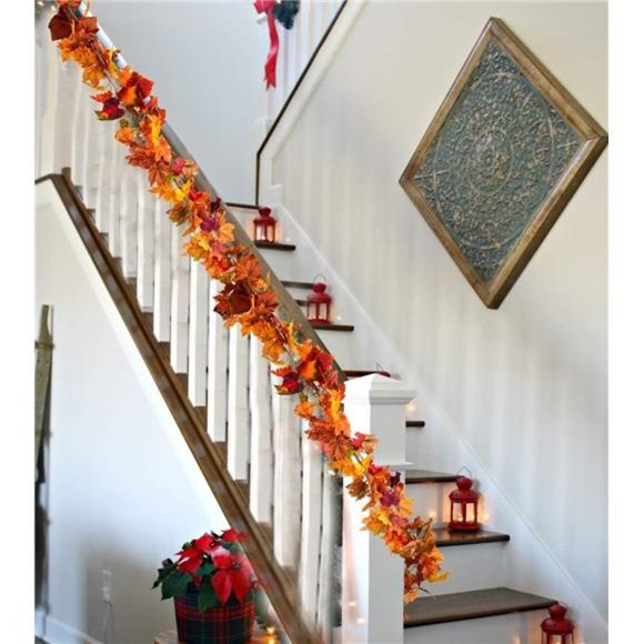 2Pack Fall Garland Maple Leaf,5.9Ft/Piece Hanging Vine Garland Artificial Autumn - Picture 4 of 7